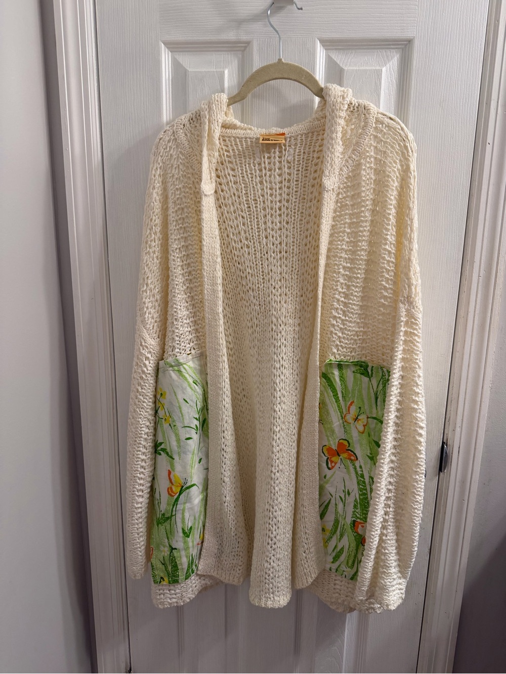 The Morgan Factory Upcycled Open-Front Hooded Sweater w/Vintage Fabric Panels